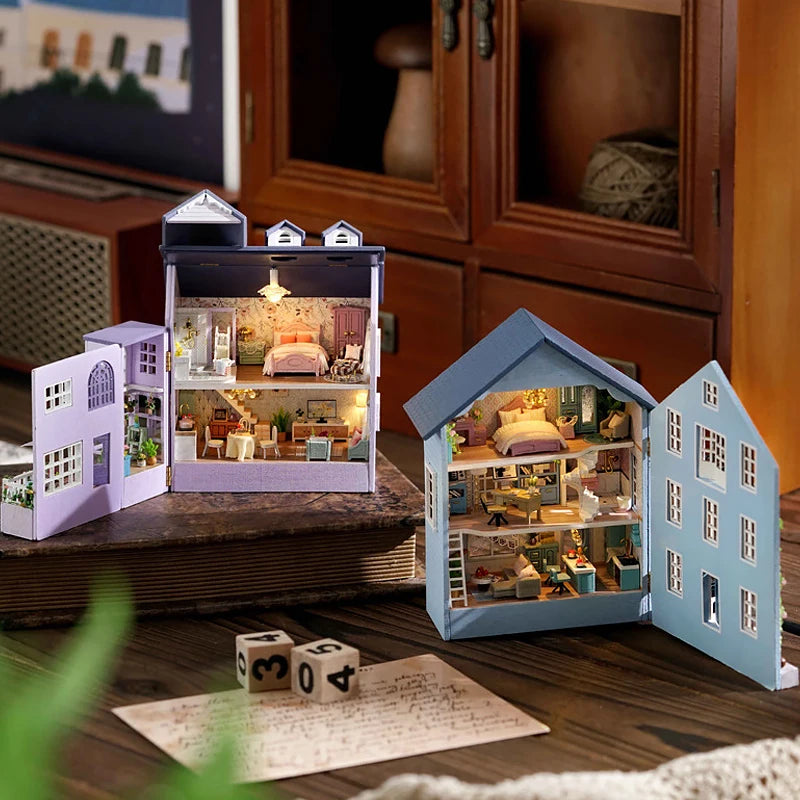 DIY Mini Wooden Doll House Assembly Building Model Pink Princess Villa Architecture Kit 3D Puzzle Dollhouse With Furniture Gifts