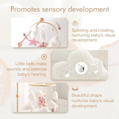 Baby Crib Mobile Rattle Toy 0-12Months Infant Soft Felt mobile Teddy Bear Bed Bell Hanging Toy Holder Bracket Crib Toy Gift
