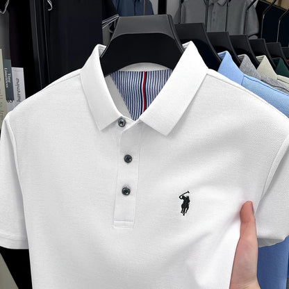 100% pure cotton short sleeved men's polo shirt summer fashion high-end brand pony embroidery golf top casual business T-shirt