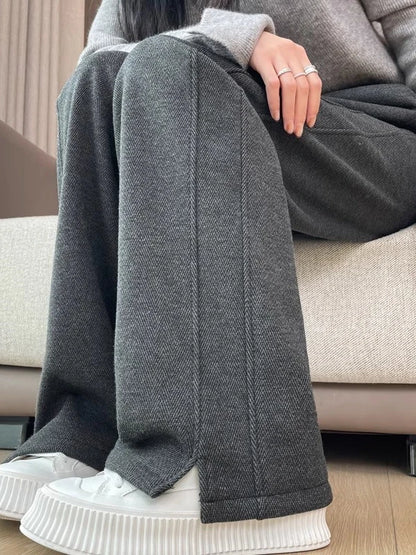 Thickened Fleece Wide Leg Pants High Waist Trousers for Women Casual Autumn Winter Slimming Warmth Pants Korean Style