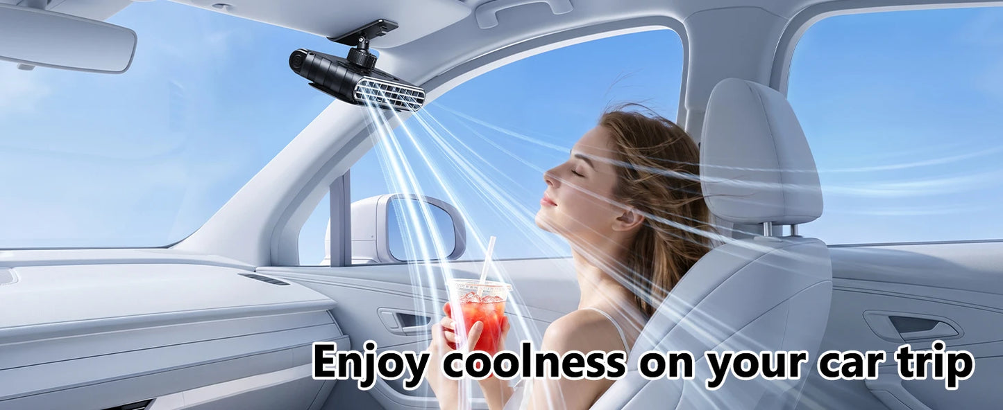 Eary Wireless Car Clip Fan for Sun Visor 3000mAh Rechargeable Portable Fan 360° Rotate 5 Speeds USB Cooling Clamp Cooler for SUV