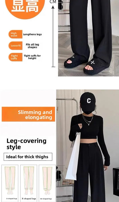 High Waist Straight Leg Suit Pants Women's Summer Thin Large Size Fat MM Hip Covering Slim Wide Leg Trousers Korean Style