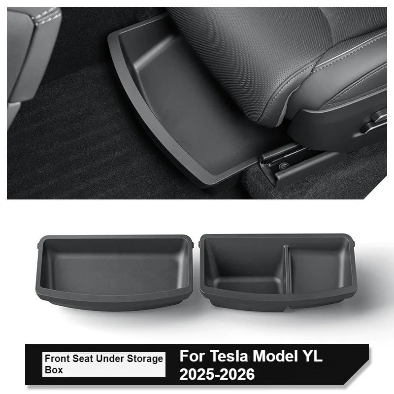 Under Seat Storage Box For Tesla 2026 Model YL 6-Seat TPE Drawer Front Rear Seat Lower Organizer Tray Car Interior Accessories