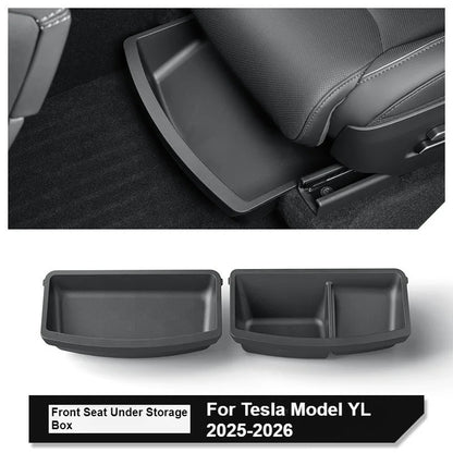 Under Seat Storage Box For Tesla 2026 Model YL 6-Seat TPE Drawer Front Rear Seat Lower Organizer Tray Car Interior Accessories