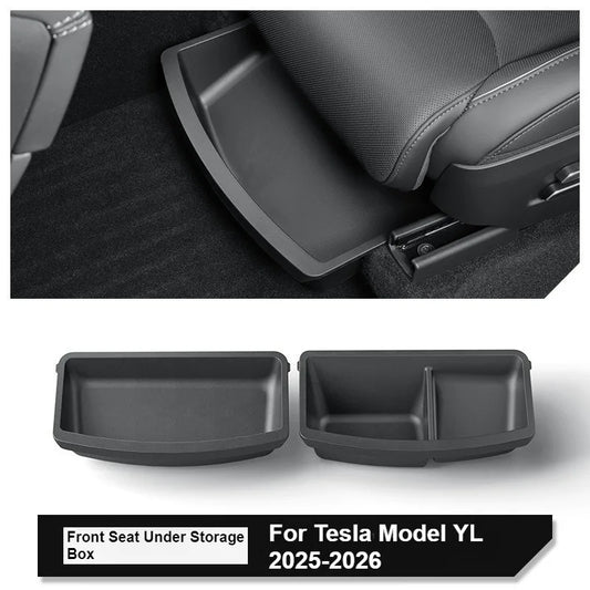 Under Seat Storage Box For Tesla 2026 Model YL 6-Seat TPE Drawer Front Rear Seat Lower Organizer Tray Car Interior Accessories