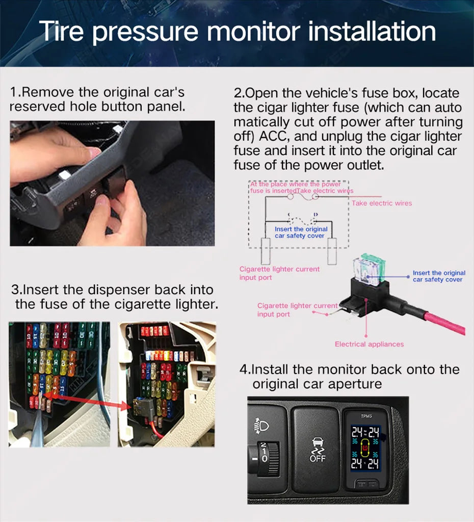 NaviFly Smart Car TPMS Tyre Pressure Sensor Monitoring System For Toyota Series Digital LCD Tire Display 4Pcs External Internal