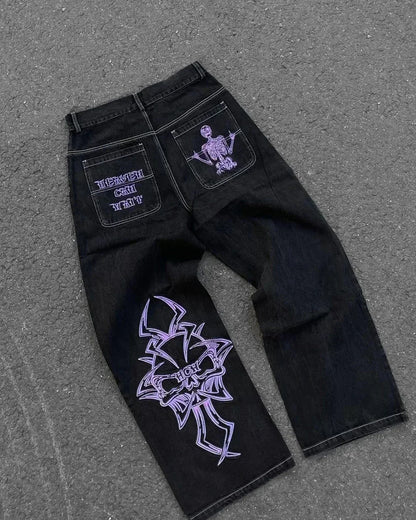 American Street Trend Letter Embroidered Loose Jeans Men Harajuku Y2K New Hip Hop Oversized Wide-leg Pants Unisex Mopping Jeans