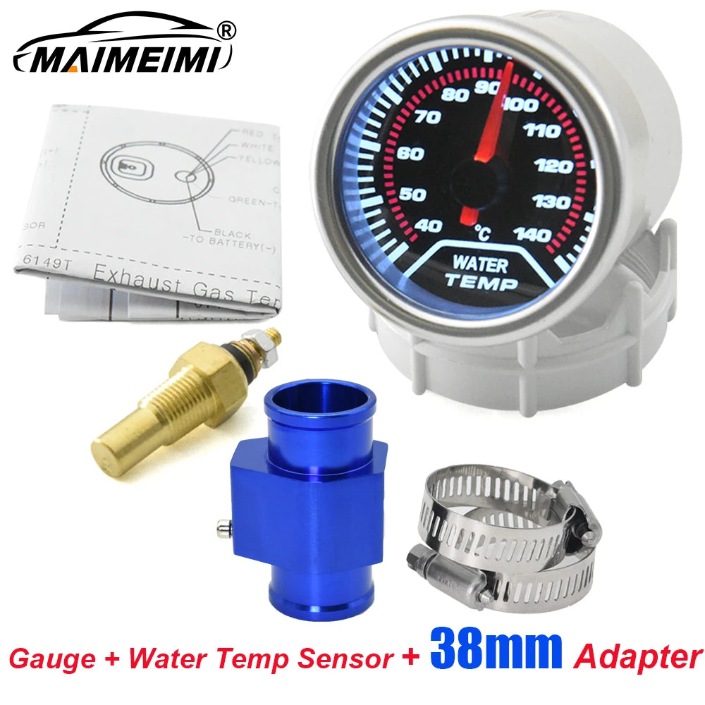 52mm Water Temperature Gauge with Water Temp Sensor Temp Joint Adapter Sensor 1/8 NPT Smoked Faced 40-140℃ Meter Auto White LED