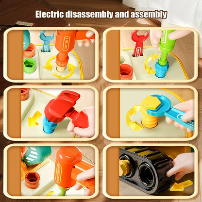 Electric Drill Toy Car with Screwdriver Light Sound Kid Pretend Play DIY Tools Removable Role Play Maintenance Gifts for 3 Years