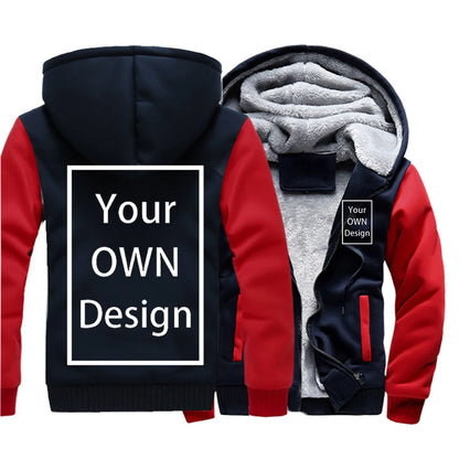 Customized Pattern Logo Diymen Zipper Pocket Coat Fashion Hoodie Casual Loose Jacket Unisex Winter Thicken Warm Clothing