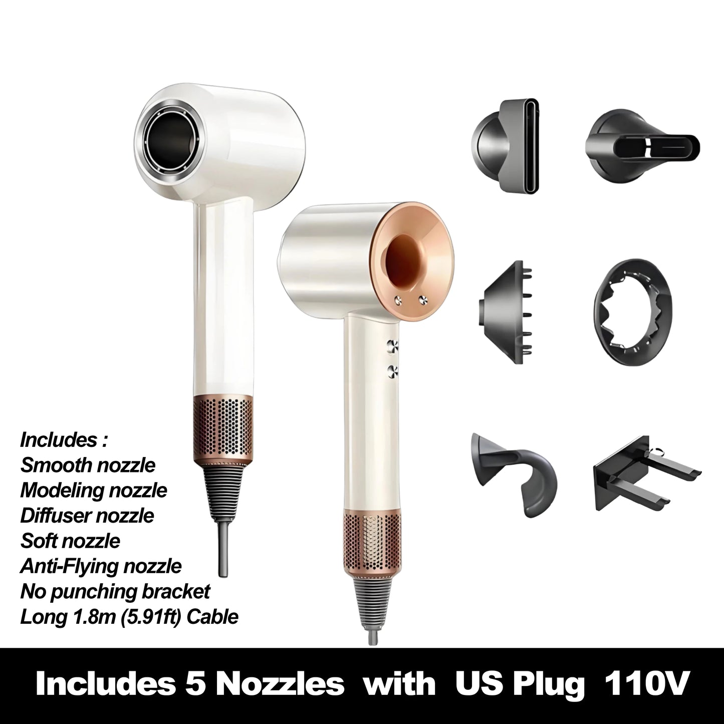 High-Speed Hair Dryer with 10M Negative Ions, Collagen, Intelligent Constant Temperature & Multi-Settings