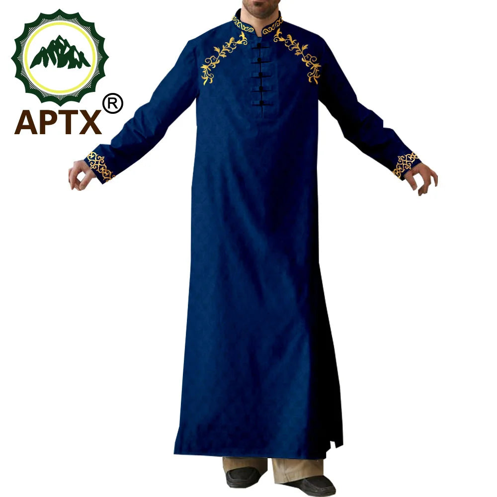 APTX Robe for Men Muslim Fashion Jubba Thobe Single Breasted Loose Embroidery Outfits Casual Wedding Church Wear T2014007