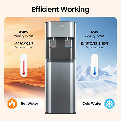 F880 Dark Gray Bottom Loading Water Dispenser Hot Cold Heating Cooling Water Cooler 304 Stainless Steel Liner 110V US Plug Floor Standing Drinking Water Machine Fit 20L 5.28Gallon Water Barrel