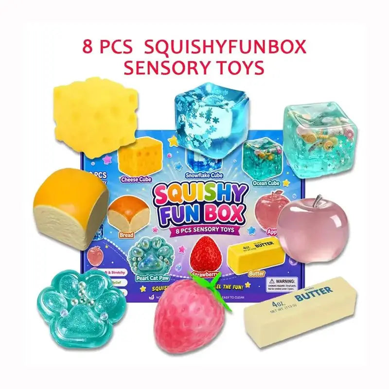 New Random Color 8pcs/Box Tpr Maltose-Filled Squishy Toy, Slow Rising Stress Relief Sensory Fidget Decompression Gift