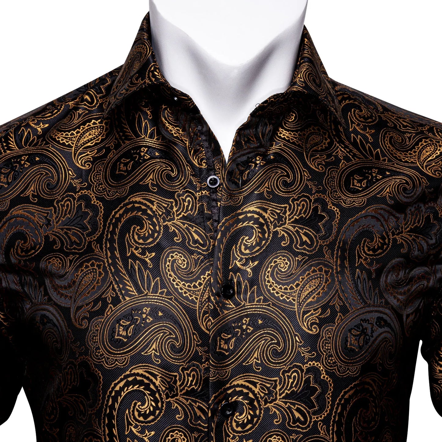 Gold Paisley Bright Shirts Men Autumn Long Sleeve Casual Flower Shirts For Men Designer Fit Dress Shirts BCY-07