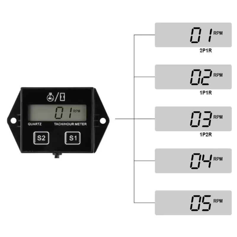 Digital Motor Speedmeter Engine Hour Meter Tachometer Gauge RPM LCD Display for Boat Motorcycles Chainsaw