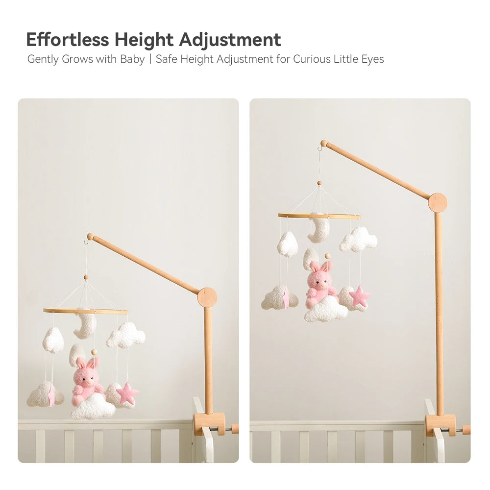 Wooden Universal Crib Mobile Stand 360 Degree Rotate Arm Height Adjustable Stable Anti Tip Base Tools Free Assembly for Nursery