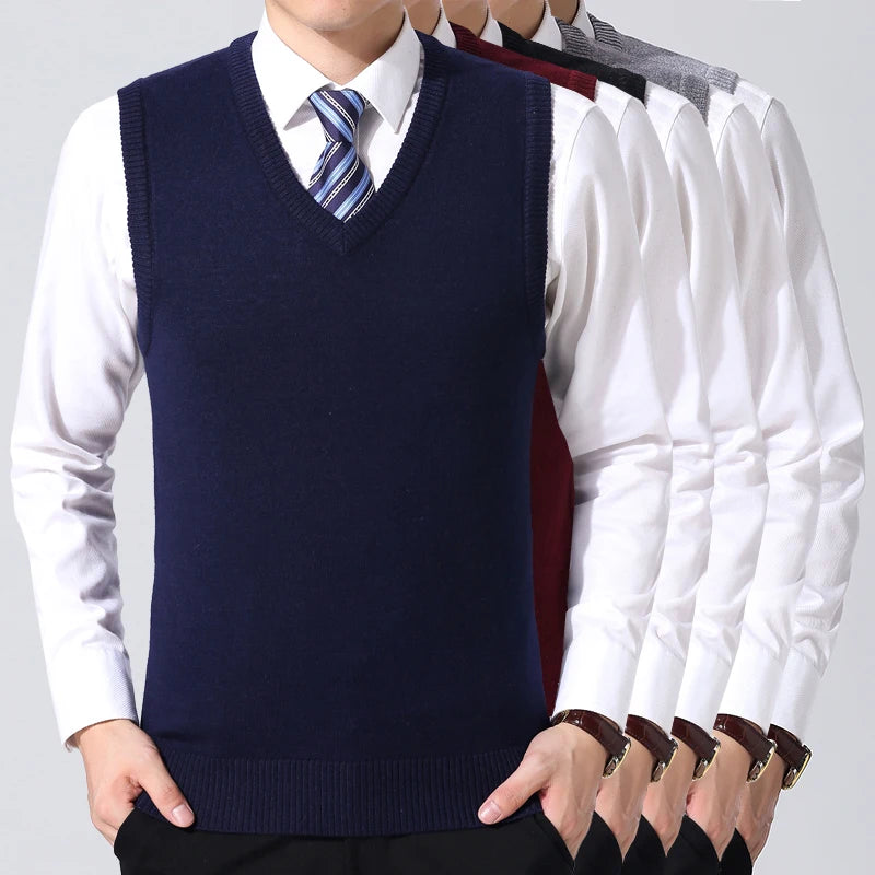 2025 New Fashion Brand Sweater Man Pullovers Vest Slim Fit Jumpers Knitwear Sleeveless Winter Korean Style Casual Clothing Men