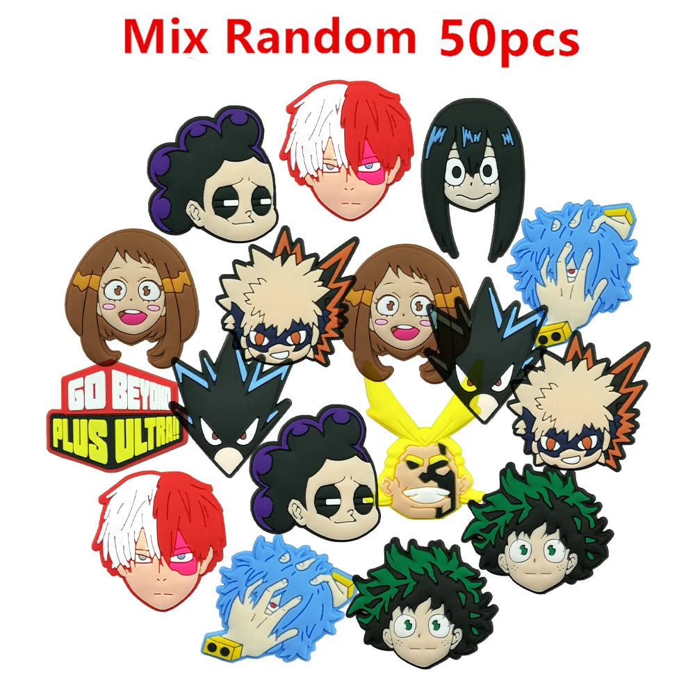 10-100Pcs Japanese Manga Shoe Charms My Hero Academia Clog Sandal Accessories DIY Shoe Decoration Wristband Party X-mas Gifts