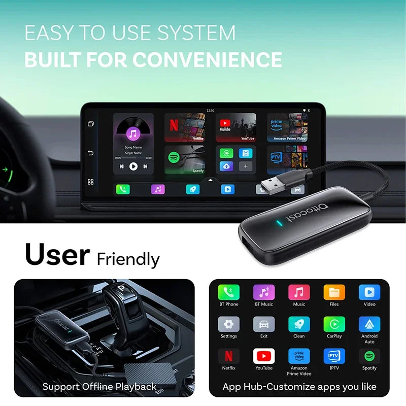 OTTOCAST Play2Video Ultra Wireless CarPlay Android Auto Adapter Built-in Youtube Netflix Video Box Car Accessories