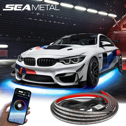 SEAMETAL 4Pcs Car Underglow Light Strip Flexible Led Car Underbody Atmosphere Light Sound Active App Control Decorative Lamp