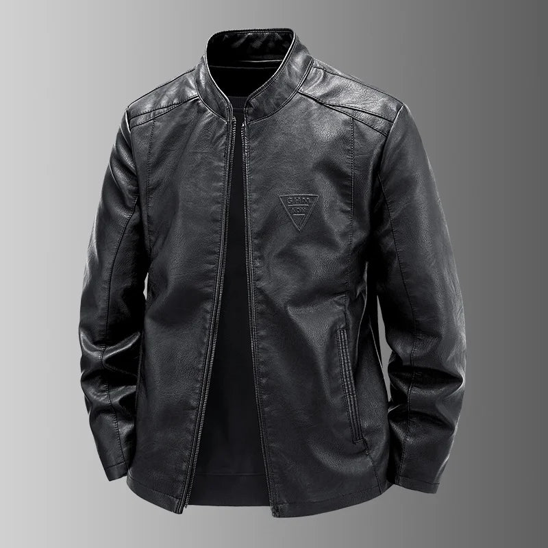Ning Genuine Leather Jacket Men's Stand Collar Thickened Slim Fit Casual Trendy Motorcycle Clothes Outerwear