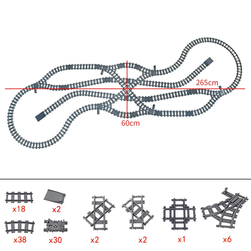 City Trains Flexible Tracks Forked Straight Curved Rails Switch Building Block Bricks High-Tech Creative Toys for kids gifts