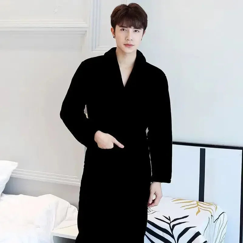 Water Absorbent Warm Men Bathrobe Winter Adjustable Lace Up Belt Cozy Bath Robe Home Daily Loungewear Comfortable Men Wear