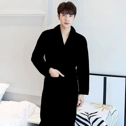 Water Absorbent Warm Men Bathrobe Winter Adjustable Lace Up Belt Cozy Bath Robe Home Daily Loungewear Comfortable Men Wear