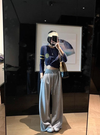 High Waist Wide Leg Sport Pants Women Loose Lazy Style Spring Autumn Casual Straight Long Trousers Comfortable High Waist