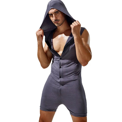 Men's shapewear, jumpsuit, home wear, high elasticity, comfortable jumpsuit, solid color casual sleeveless vest with hat