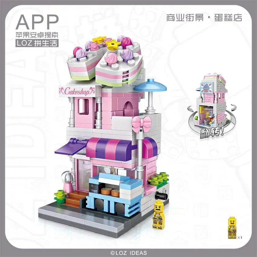 LOZ Blocks FUN Ideas Mini Street Store Toy Small Flower Pisa Shop Brinquedos MOC City House Food Building Bricks Girl Gifts