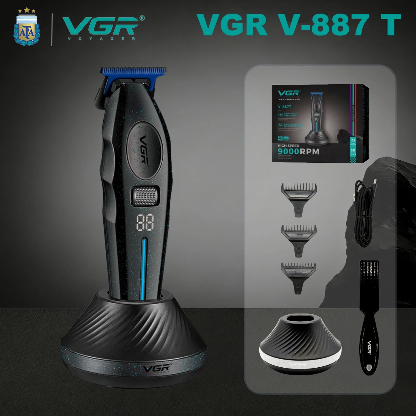 VGR Hair Clippers Professional Rechargeable Right Taper Trimmer 9000RPM Blue Ceramic Blade Hair Clippers For man V-887 V-887T