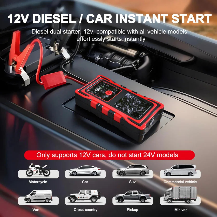 7000A Portable Vehicle Emergency Jump Starter, Car Cigarette Lighter, 12V Mobile Power Bank, LED Lighting with USB Charging Port