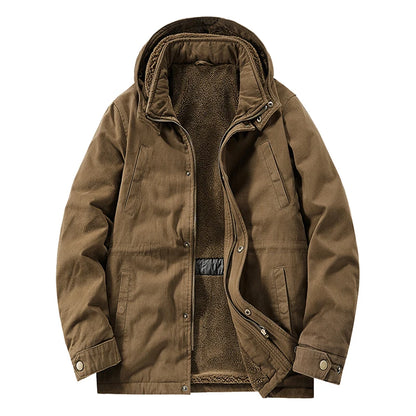 Winter Men Pilot Jacket Fleece Spring Military Full-Zip Removable Hooded Cotton Flight Parka Jacket Fleece Lined Plush Warm Coat