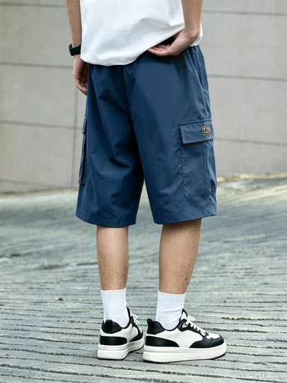 Men's overalls shorts casual outdoor sports woven elastic soft and comfortable fashion simple multi-pocket elastic belt waist dr