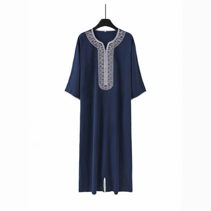 2026 Spring New Men's Loose Luxurious Embroidered Long-sleeve Ethnic Clothing With Three-quarter Sleeves Islam Elegant