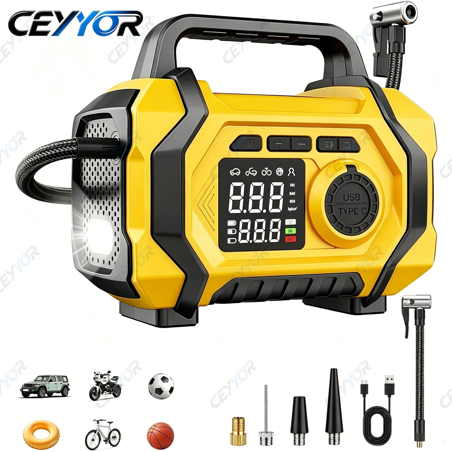 CEYYOR Emergency Power Supply for Car Jump Starter Portable Air Compressor Vacuum Cleaner High Capacity 20000mAh for Auto,Truck