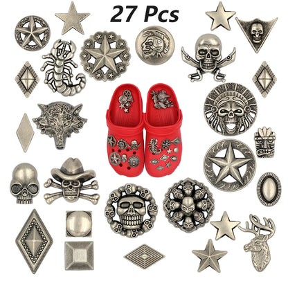 джиббитц Punk Style Shoe Halloween Accessories Charm 1 Set 27 Pcs Metal Украшения Half-body Deer Skeleton Pirate Sandals Adornos