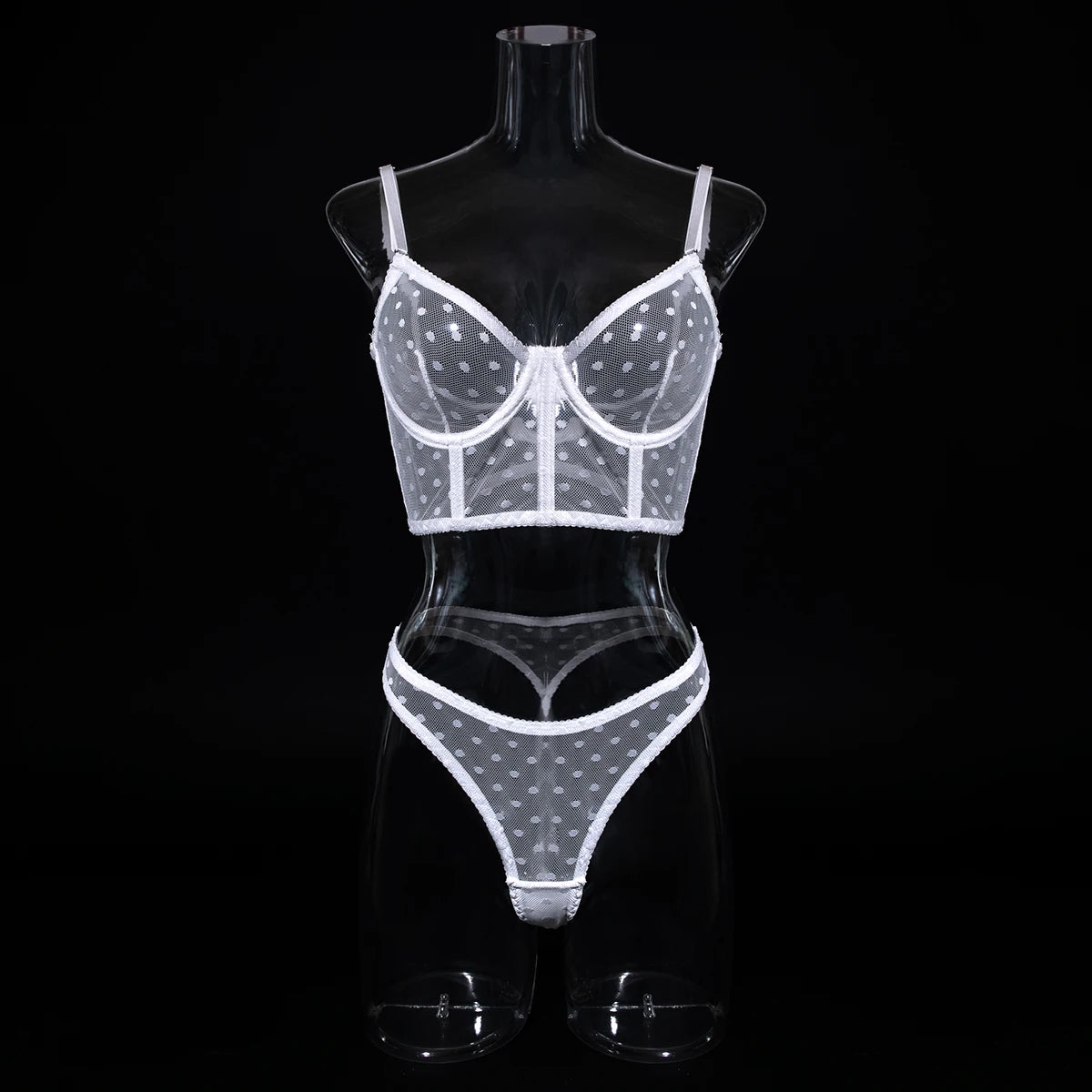 Ellolace Polka Dot Sensual Lingerie Transparent Lace Set Women 2 Piece Seamless Bilizna Set See Through Sexy Black Intimate