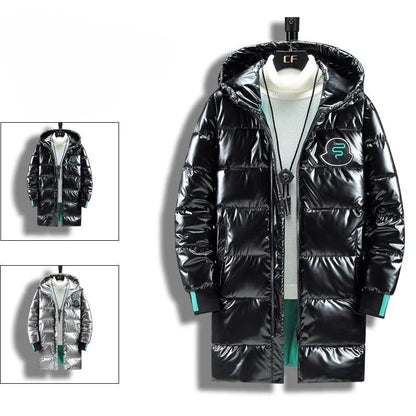 Water Resistant Down Cotton Jacket for Men 2025 New Winter Thickened Glossy Warm Korean Style Trendy Long Coat