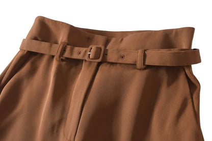 High Waist Belted Slim Fit Trousers Vintage Simple Sle Casual Pants for Women Spring Summer Autumn High Faion Goods