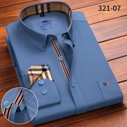 New in Shirt 100%Cotton Oxford Long-Sleeve Shirts for Men Slim Fit Formal Plain Shirt High Quality Plaid Soft Office Clothes