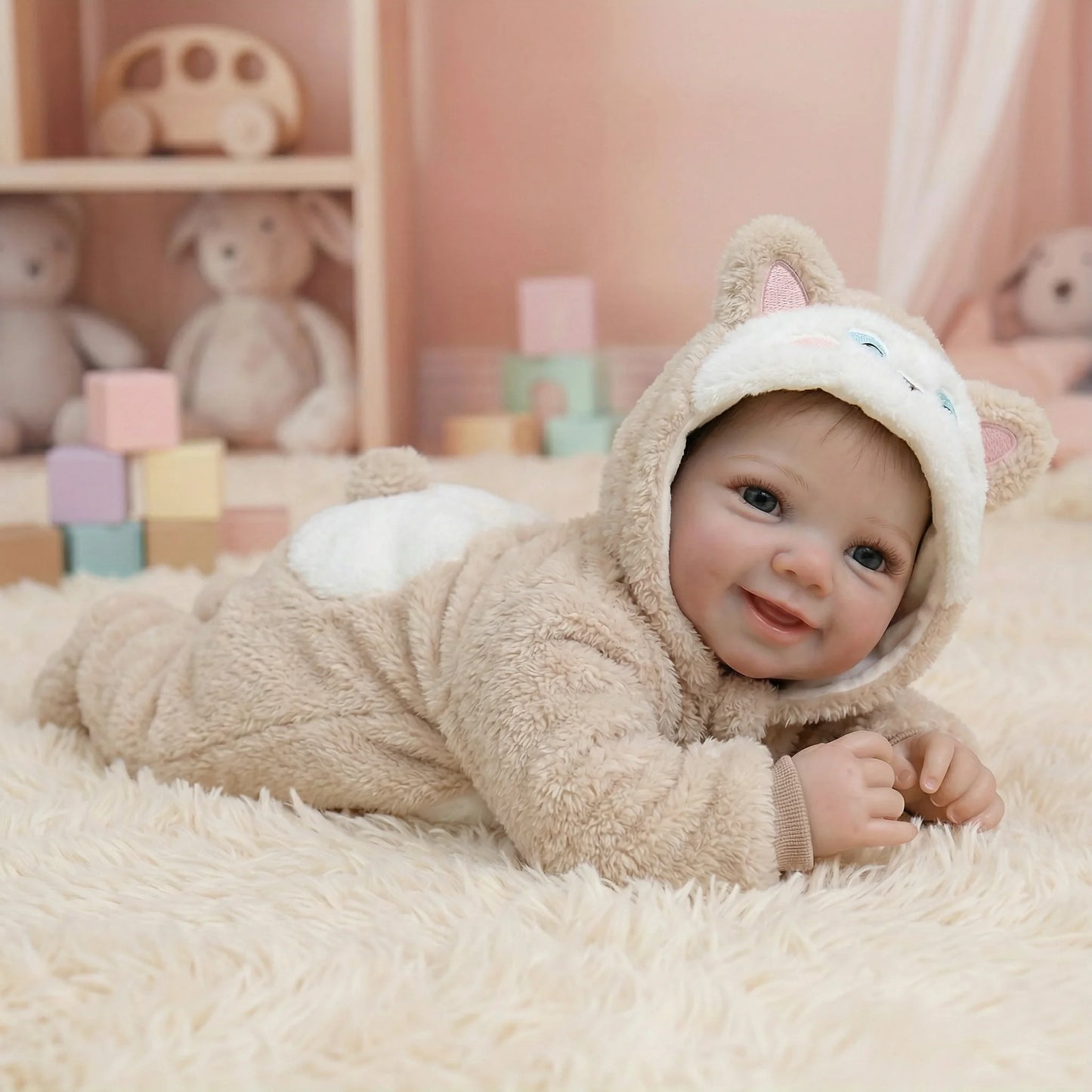 NPK 18inch Lifelike Reborn Baby Doll Newborn Full Body Cloth Skin Vivienne Multiple Layers 3D Painting Collectible Toy
