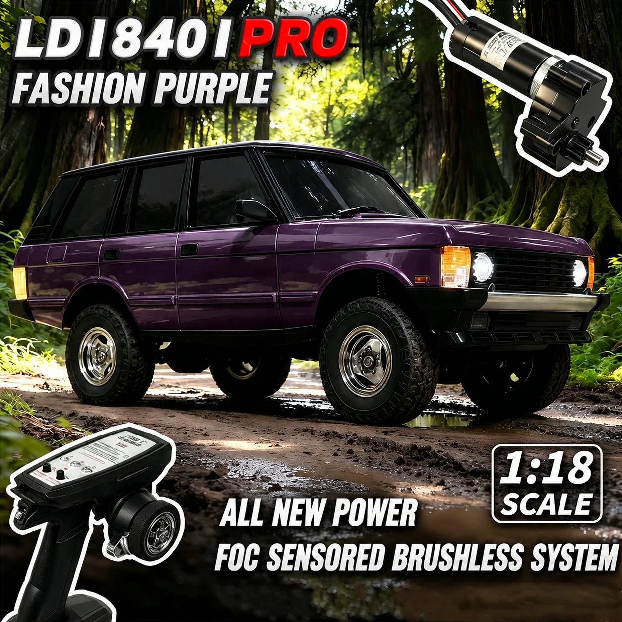 New Purple LDRC 18401PRO 1:18  RC Crawler Brushless 4WD Off-Road Truck FOC Sensored Hobby RC Car For Boys