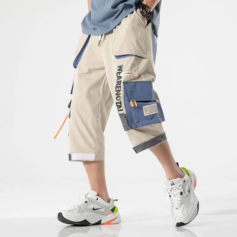 Trendy Men's High Street Hip Hop Fashion Loose Straight Leg Shorts Functional Workwear Crop Style for Summer Casual