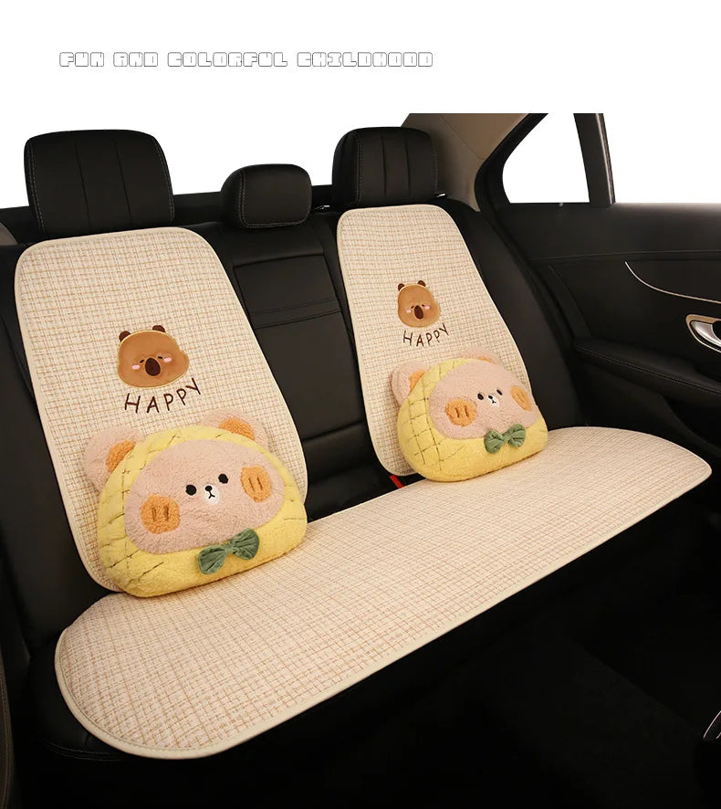 Bear Plush Seat Cushion Cover Universal Skin-Friendly Cute Soft Car Pillow Case Autumn Winter Decorative Seat Accessories
