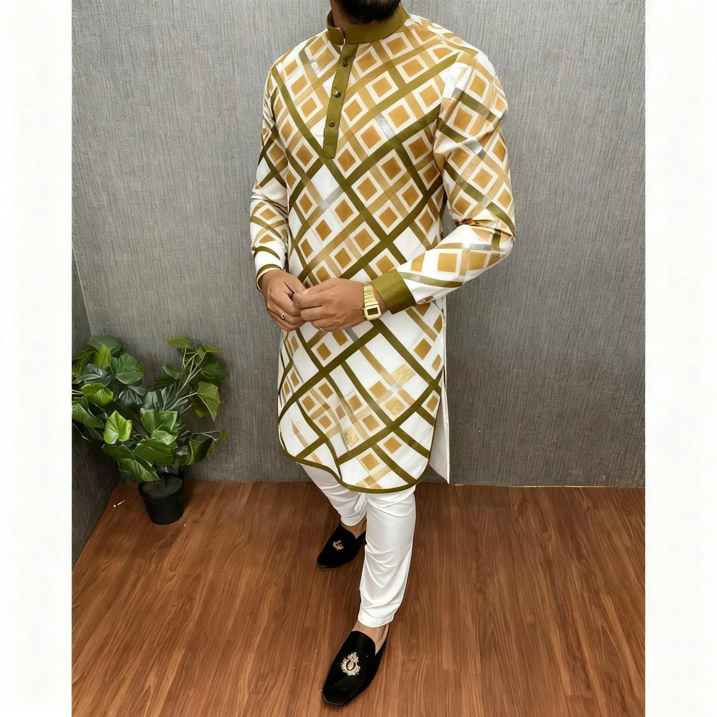 Kurta Vardha Regular Fit Mandarin Collar Long Suitable National Style Such Wedding Hari Raya Aidilfitri Muslim Herren Arabe