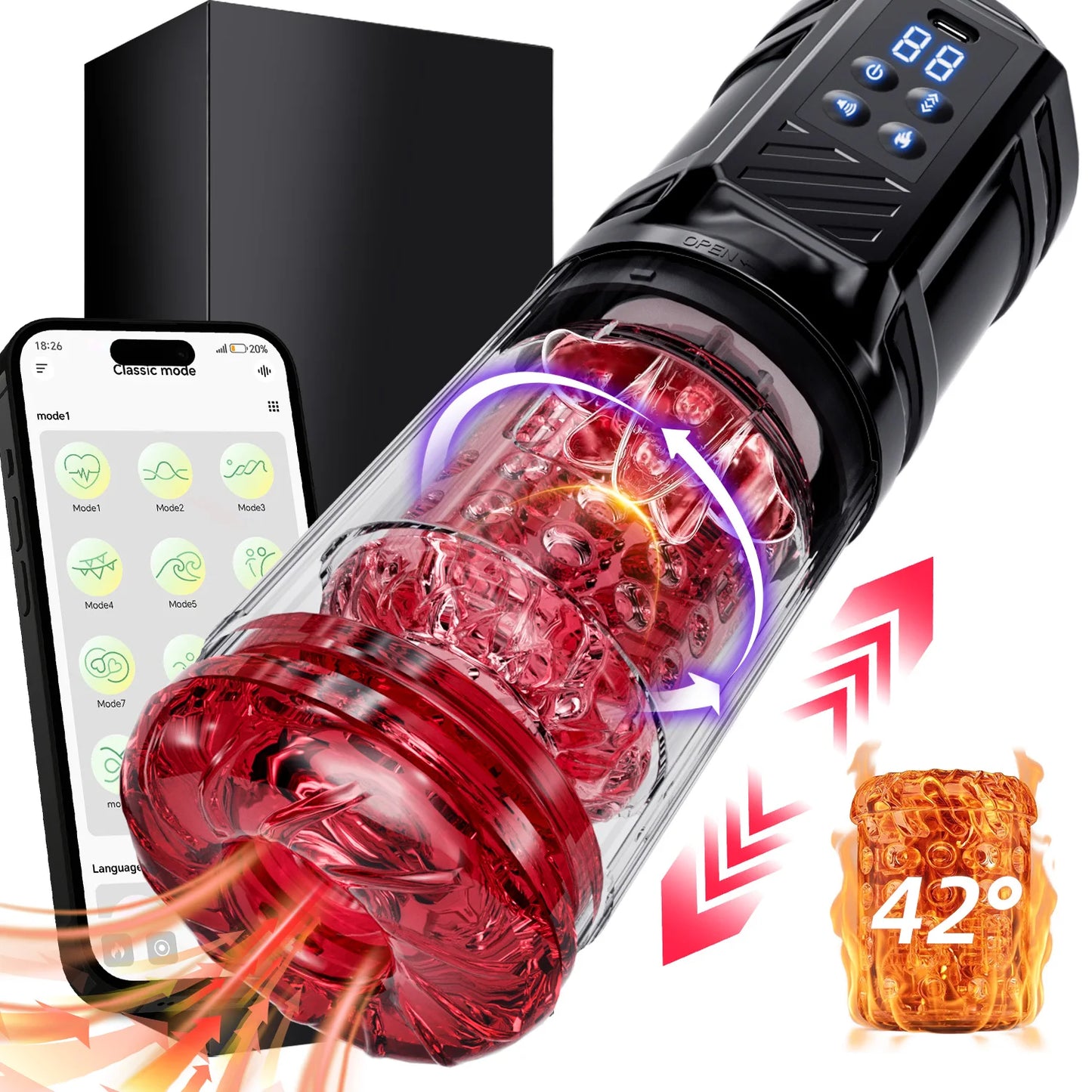 APP Male Automatic Masturbator Cup 12 Thrusting Heating Rotating Pussy Blowjob Sucking Licking Stroker Adult Sex Toy For Men