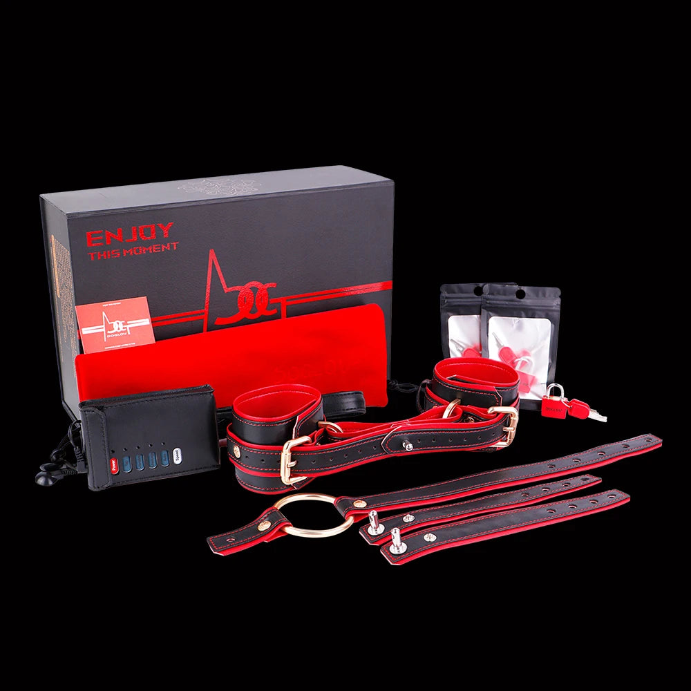 FRKO Electric Pulse Genital Testicle Restraint Straps PU Leather Handcuffs Body Restraint Slave Gay Bdsm Sex Toys For Men 18+